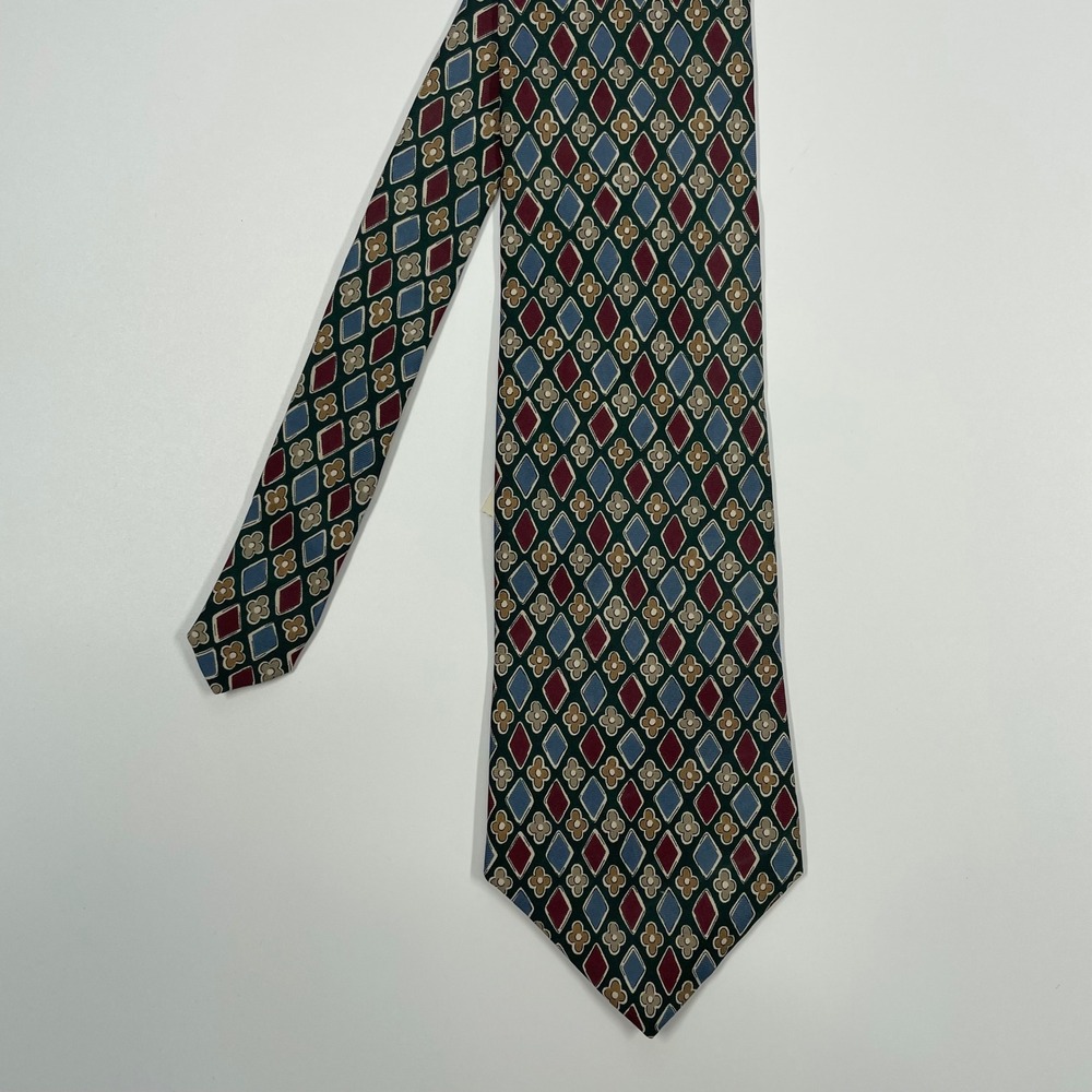 NWT Britches Great Outdoors Green Geometric Diamond Floral Silk Necktie Mens OS